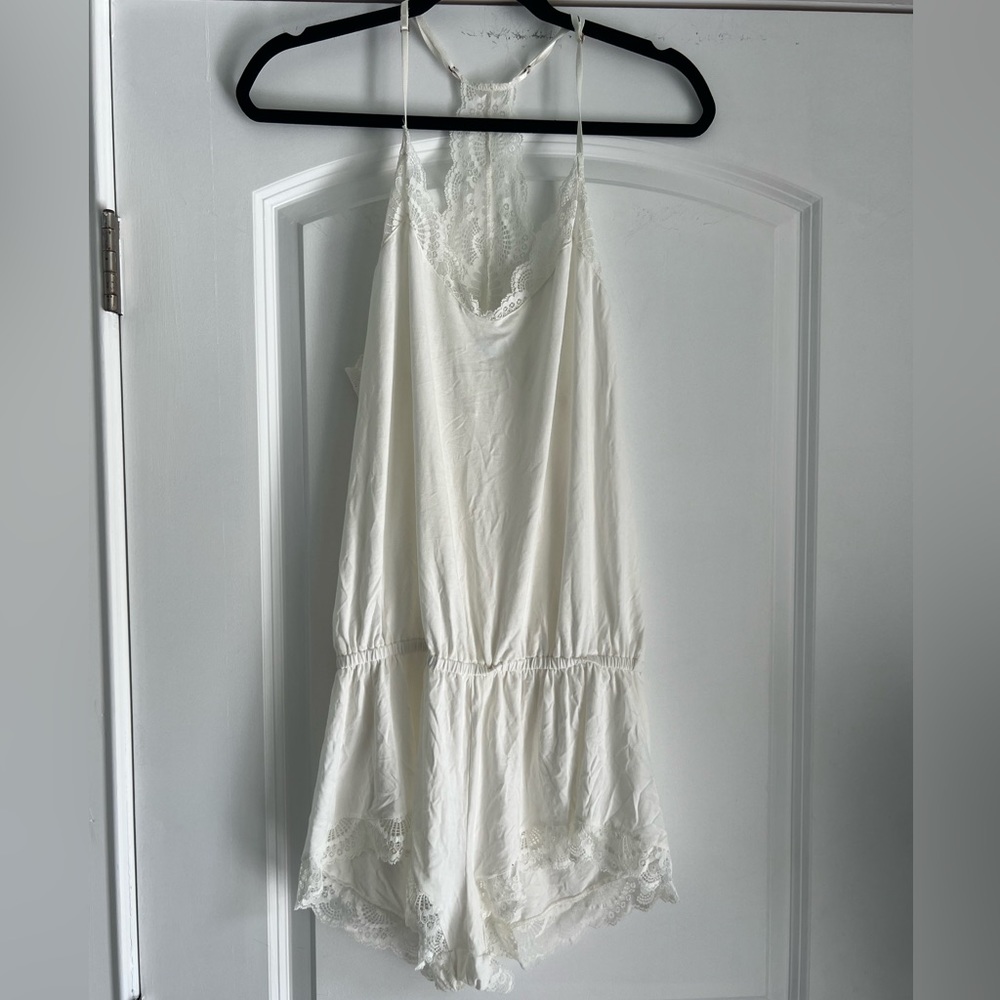Eberjey Cream Lace Trim Romper